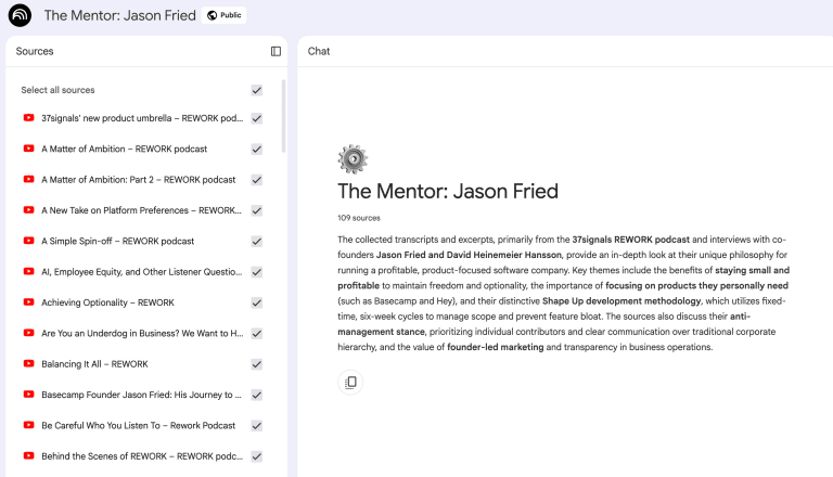 NotebookLM Jason fried mentor